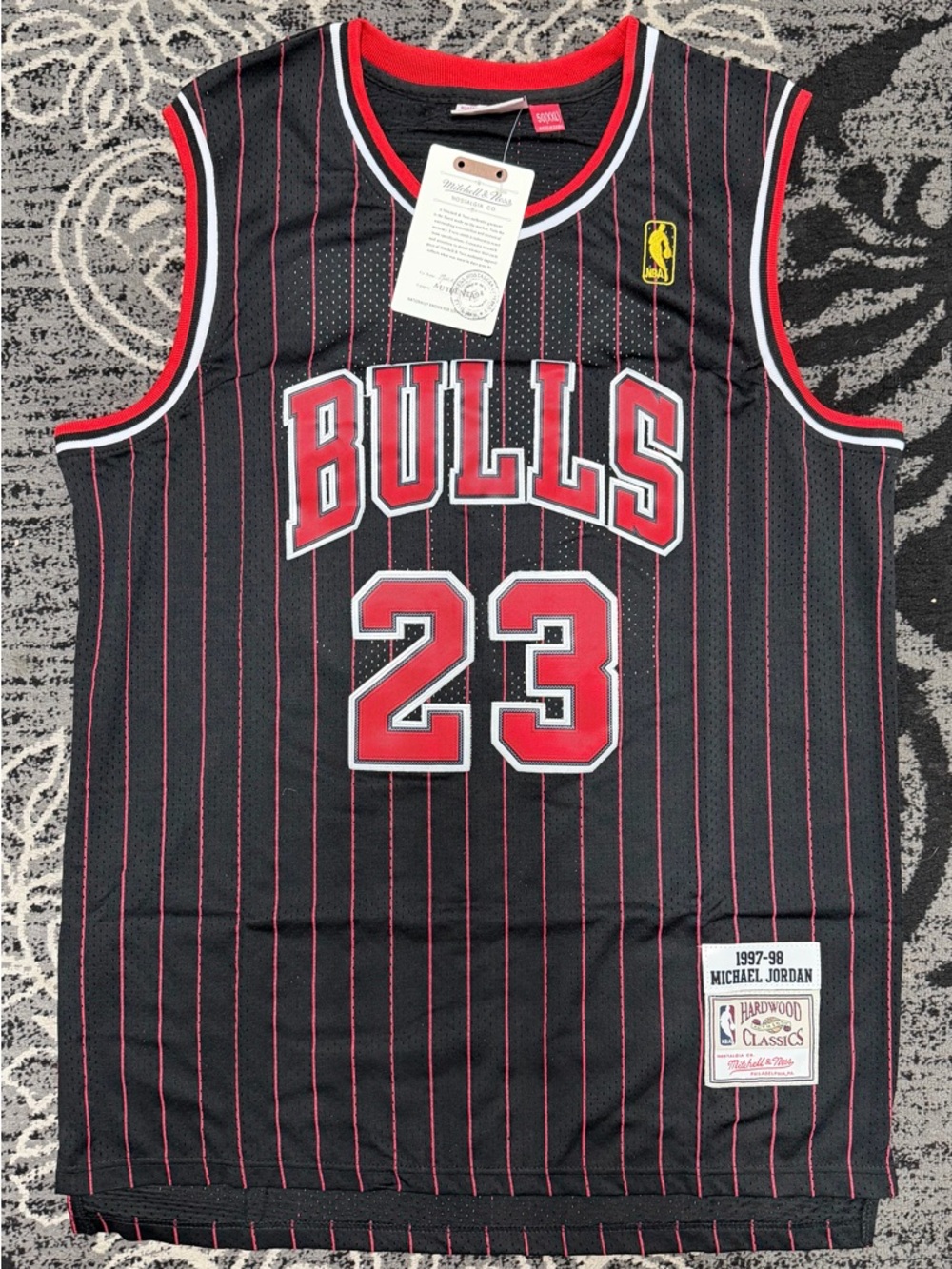 Mitchell & Ness Chicago Bulls #23 Pinstripe Jersey in Black and Red